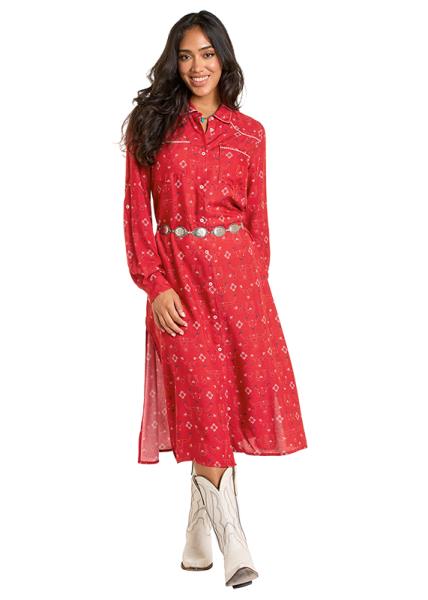 Red patterned midi dress Style_LWN2S06348--65