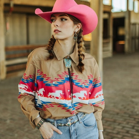 Cowgirl in pink hat, BRHRS shirt, TO646 design