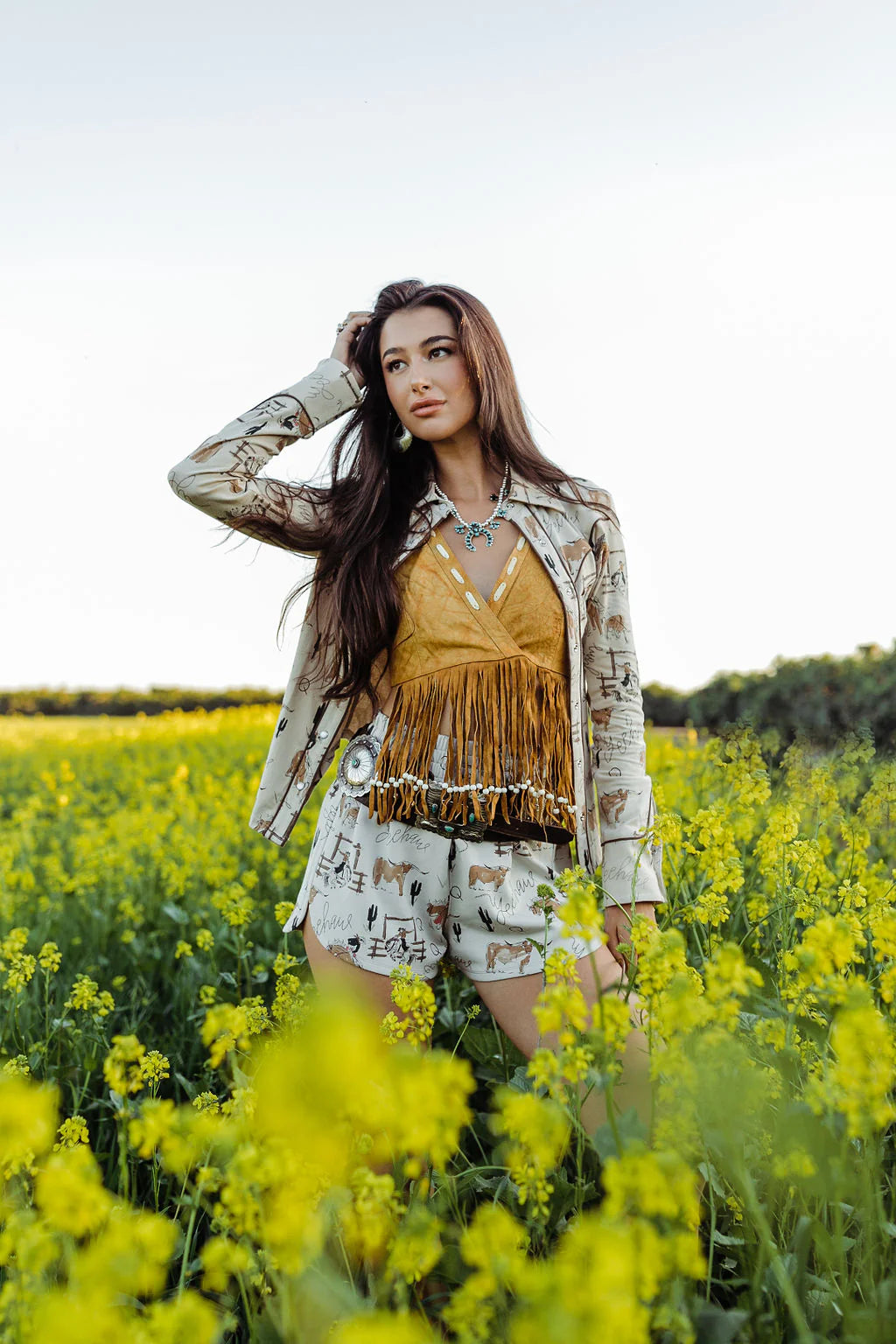Western wildflower photoshoot in yellow field