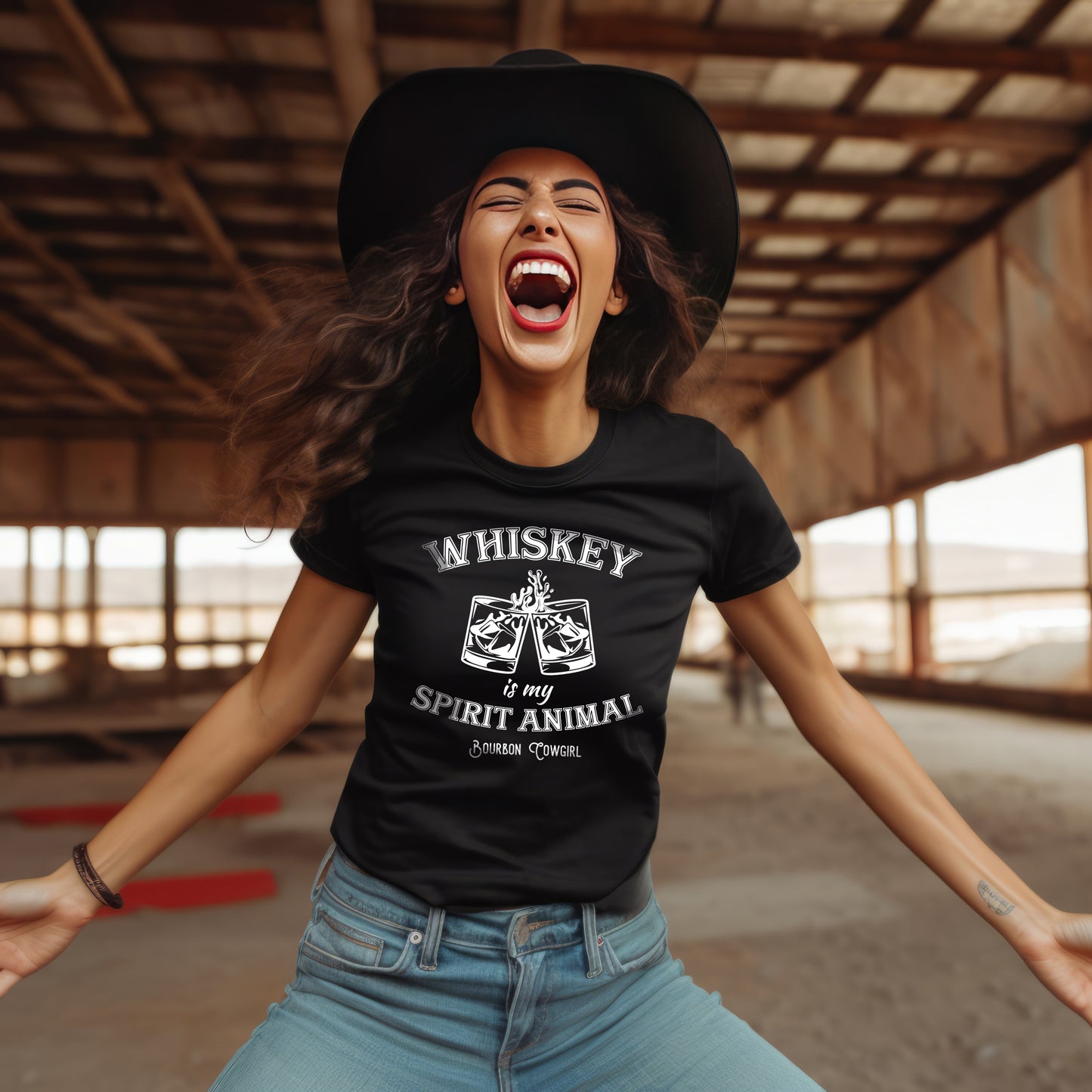 Woman laughing in Whiskey is my spirit animal shirt