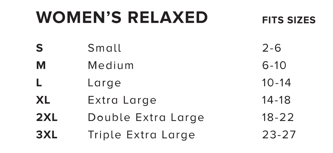 Women's Relaxed Bella Canvas Tee Size Chart