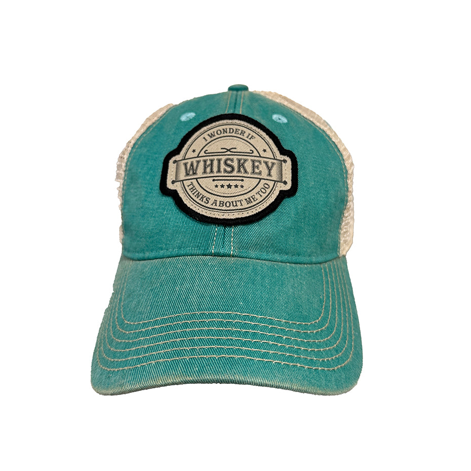 WonderWhiskey Teal Hat - I wonder if whiskey thinks about me too
