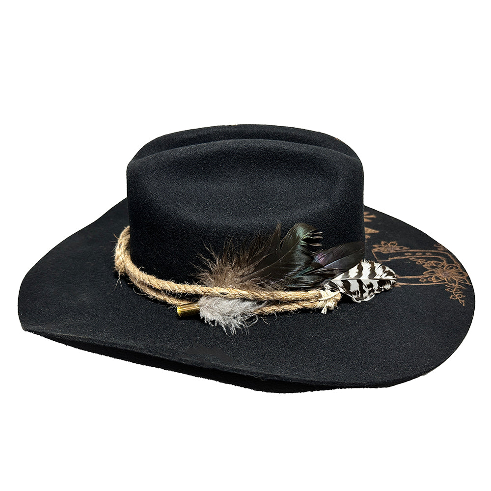 Black hat with feather detail