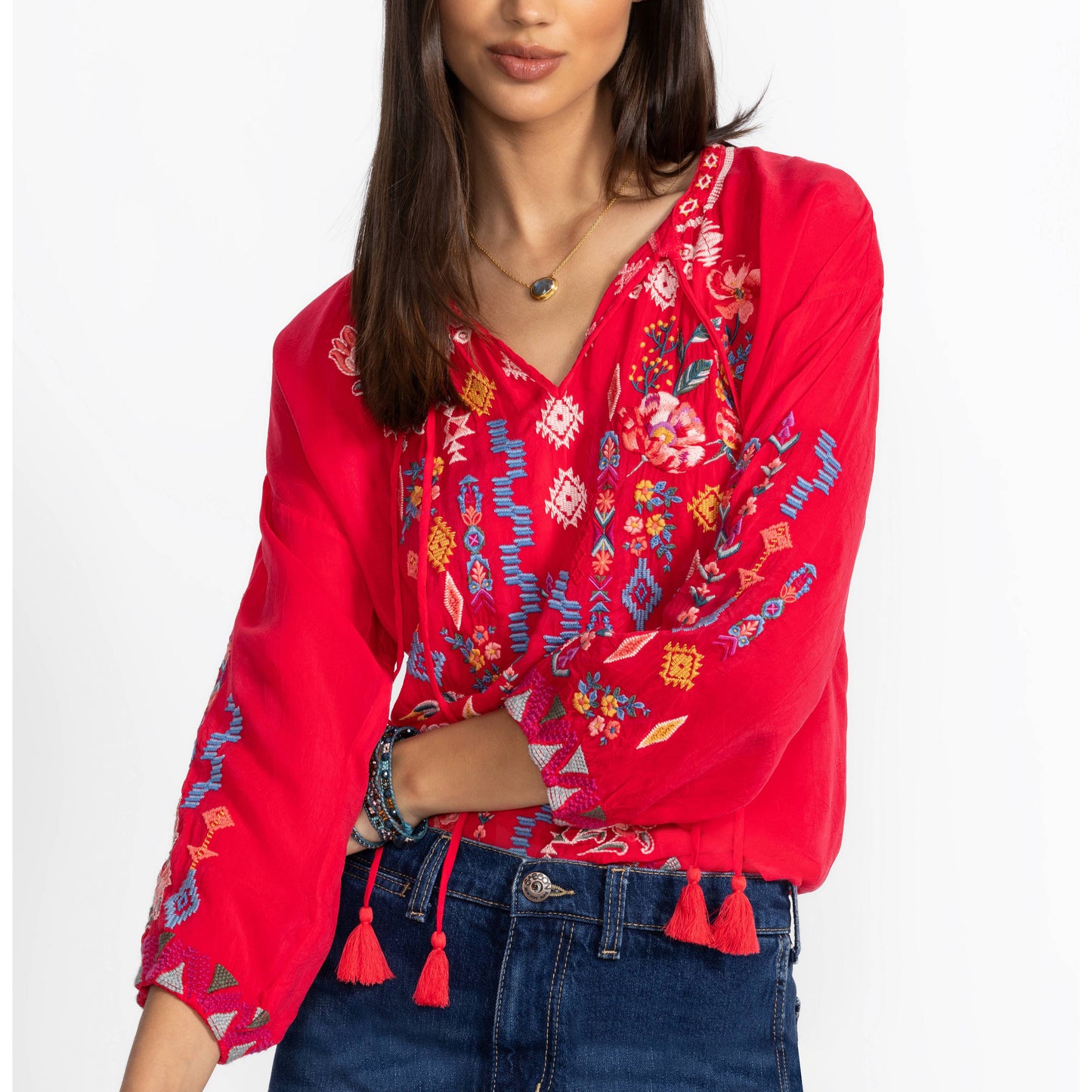 Red embroidered blouse c12725-1