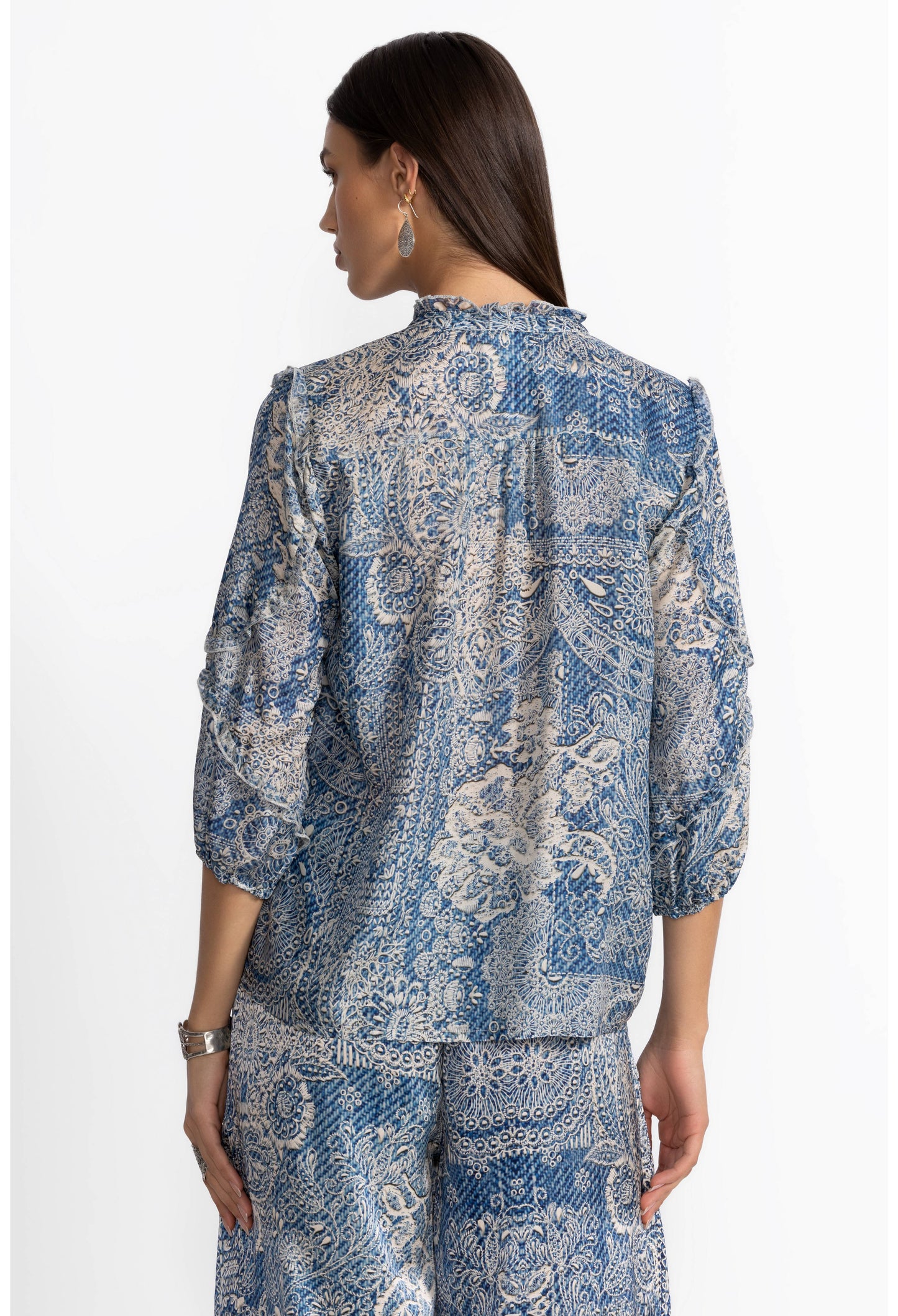 Denim print blouse