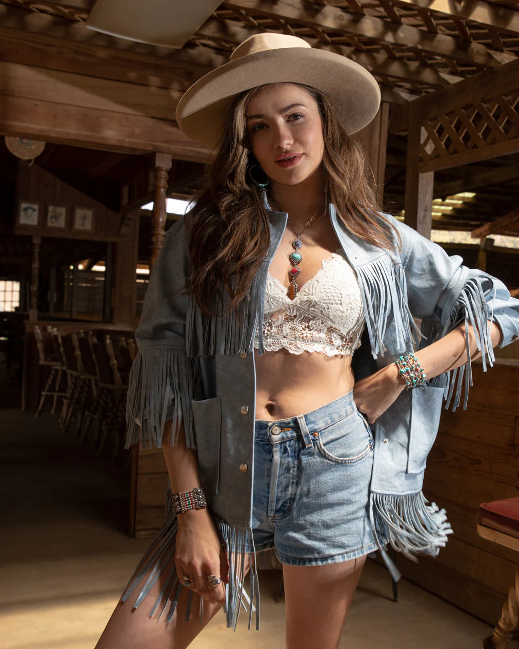 Woman in western-style outfit, lifestyle photo