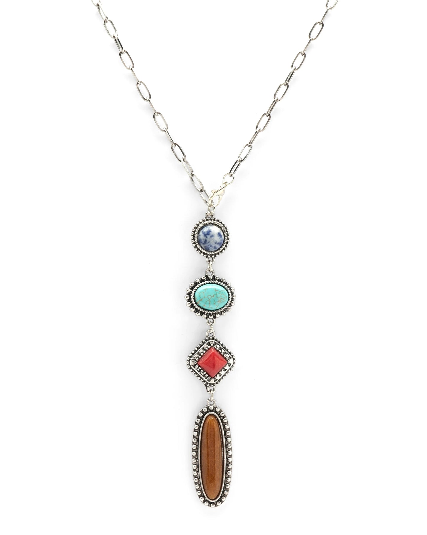 Close-up of ccnec71 necklace with colorful gemstones
