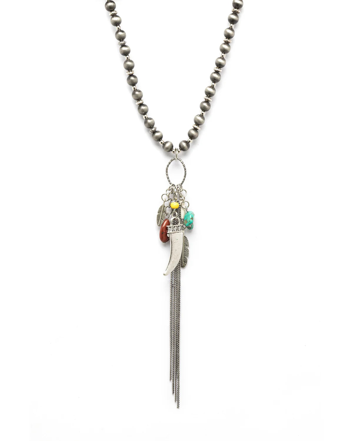 Close-up of ccnec86 necklace with beads and charms