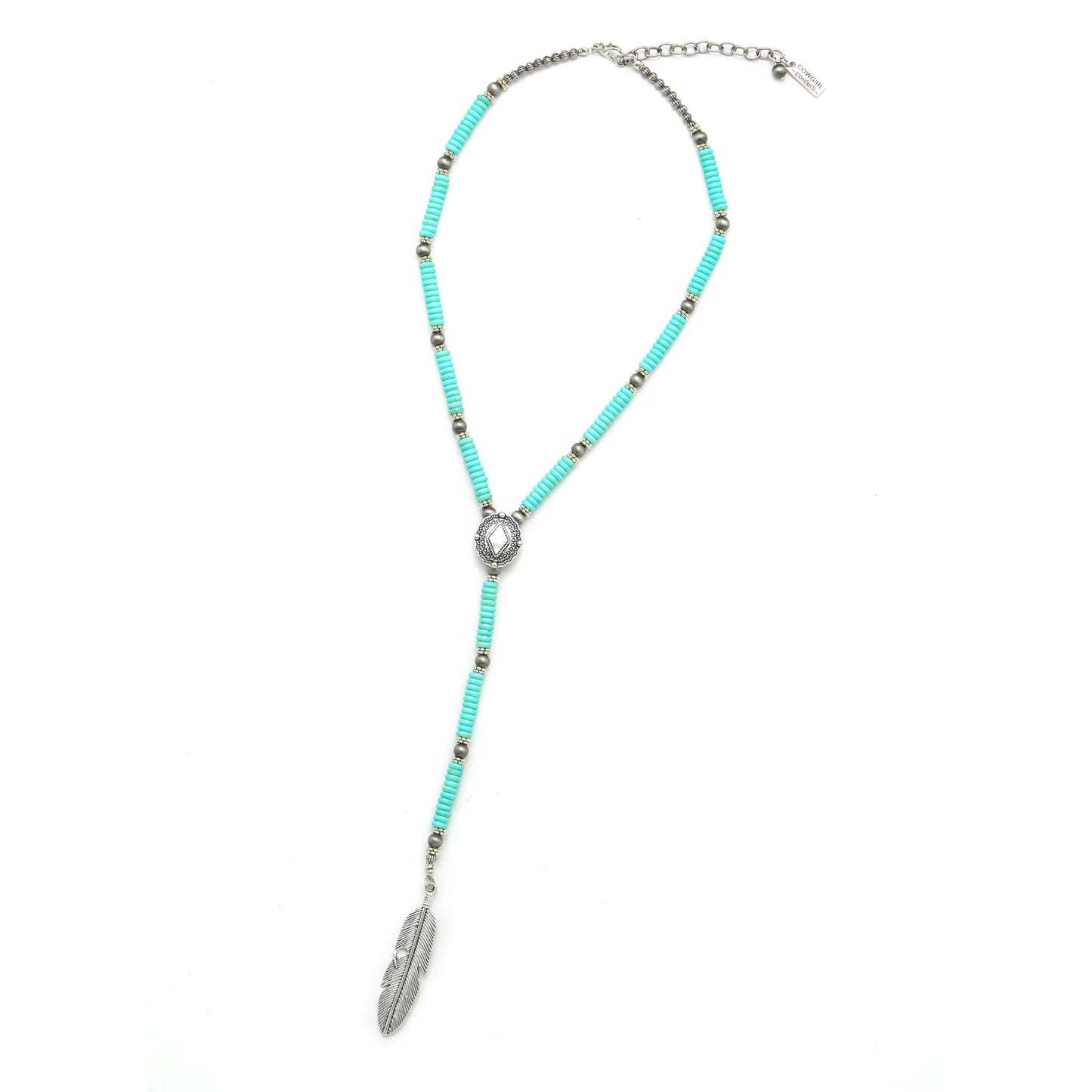 Turquoise beaded feather necklace