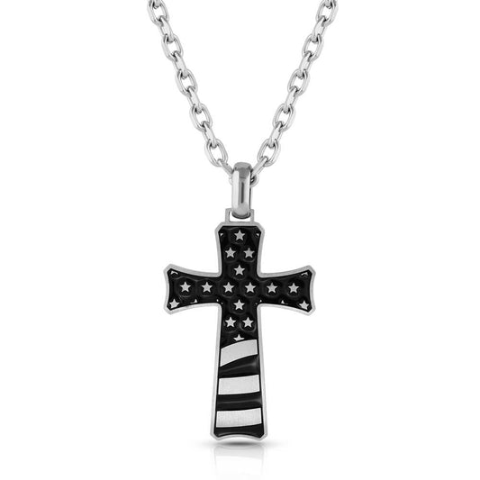 Inspirational Patriotism Cross Necklace for Men - Montana Silversmiths