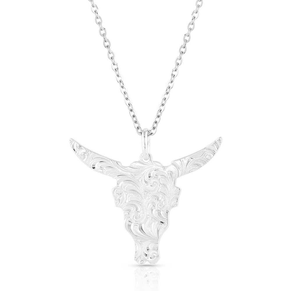 Silver bull skull necklace
