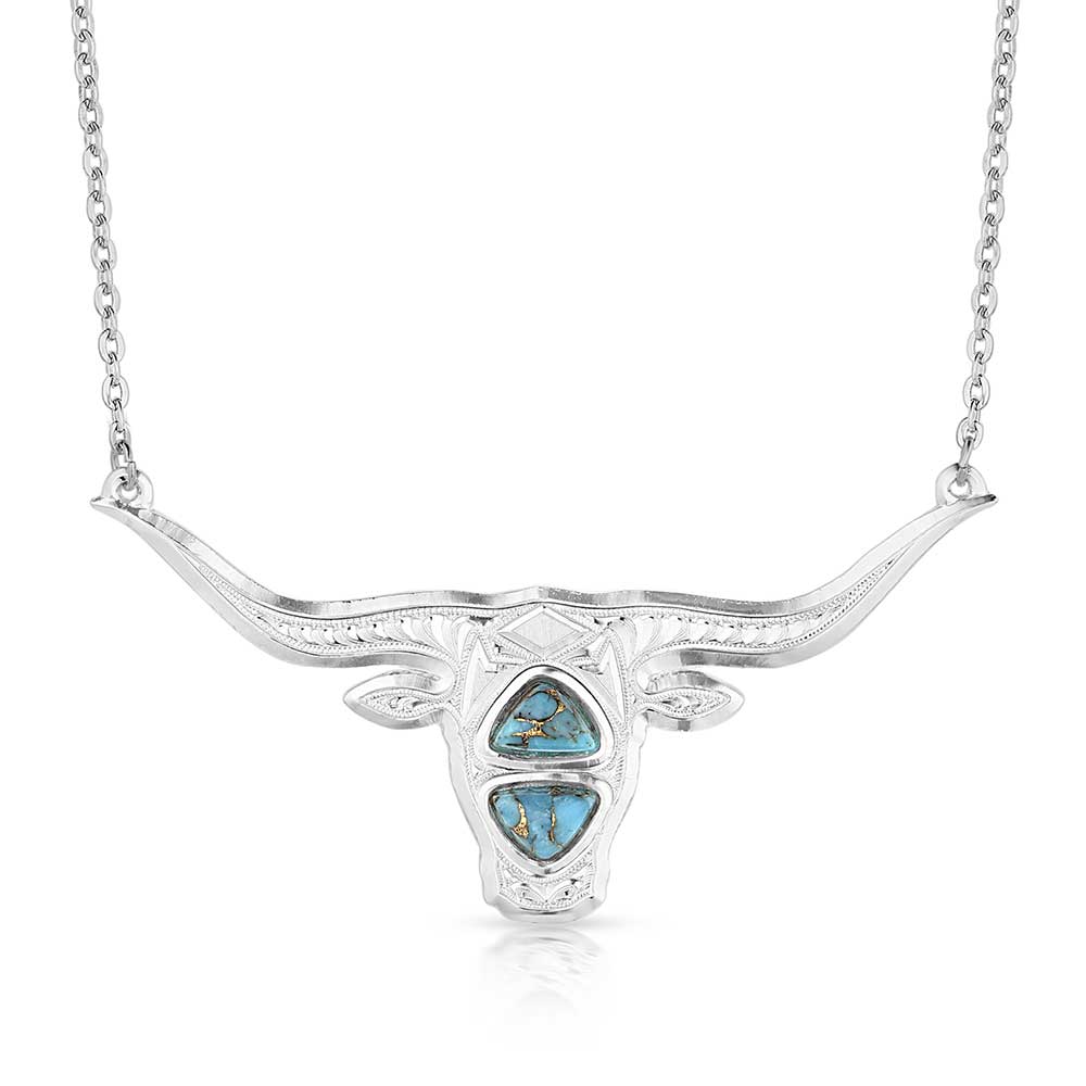 NC5765 Silver Longhorn Necklace with Turquoise