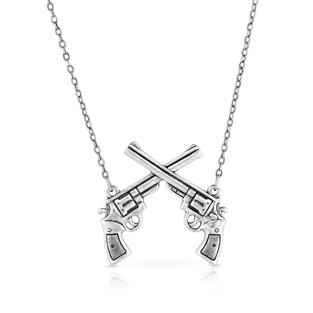 Silver revolver necklace