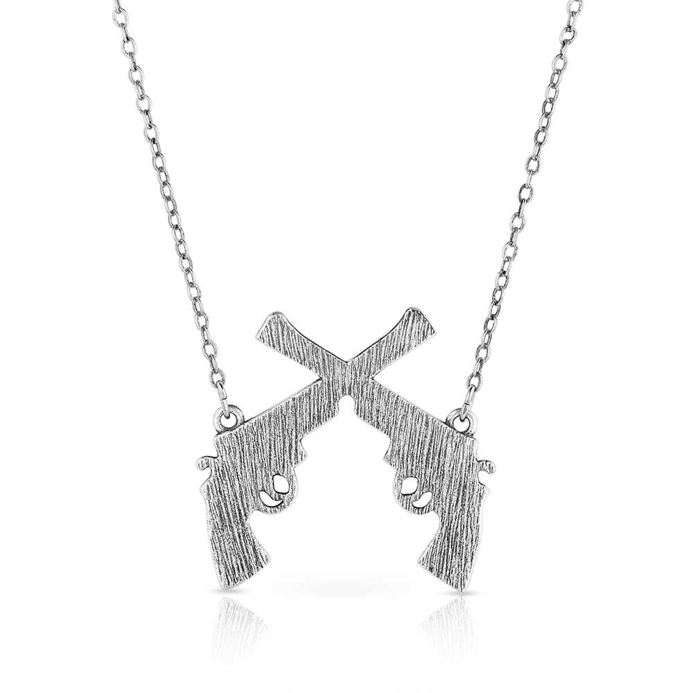 Silver crossed gun pendant necklace