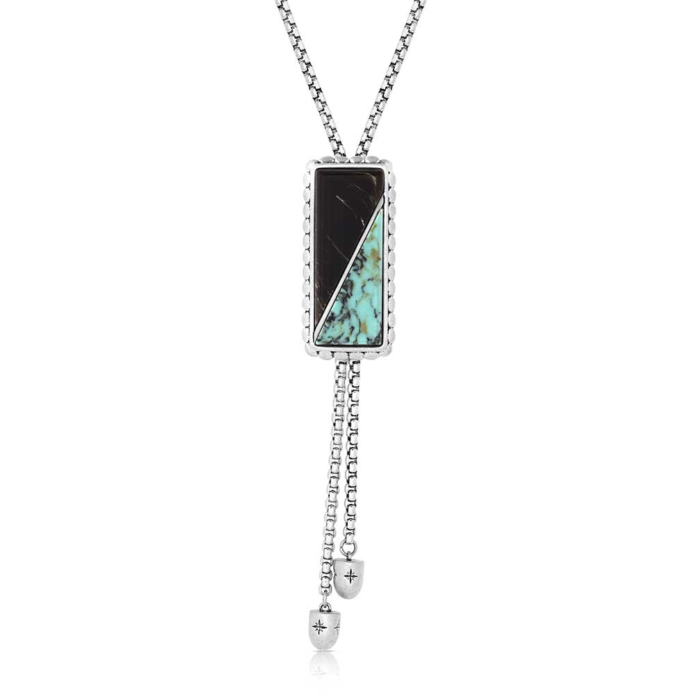 NC6011 Silver Bolo Necklace with Black & Turquoise Stone