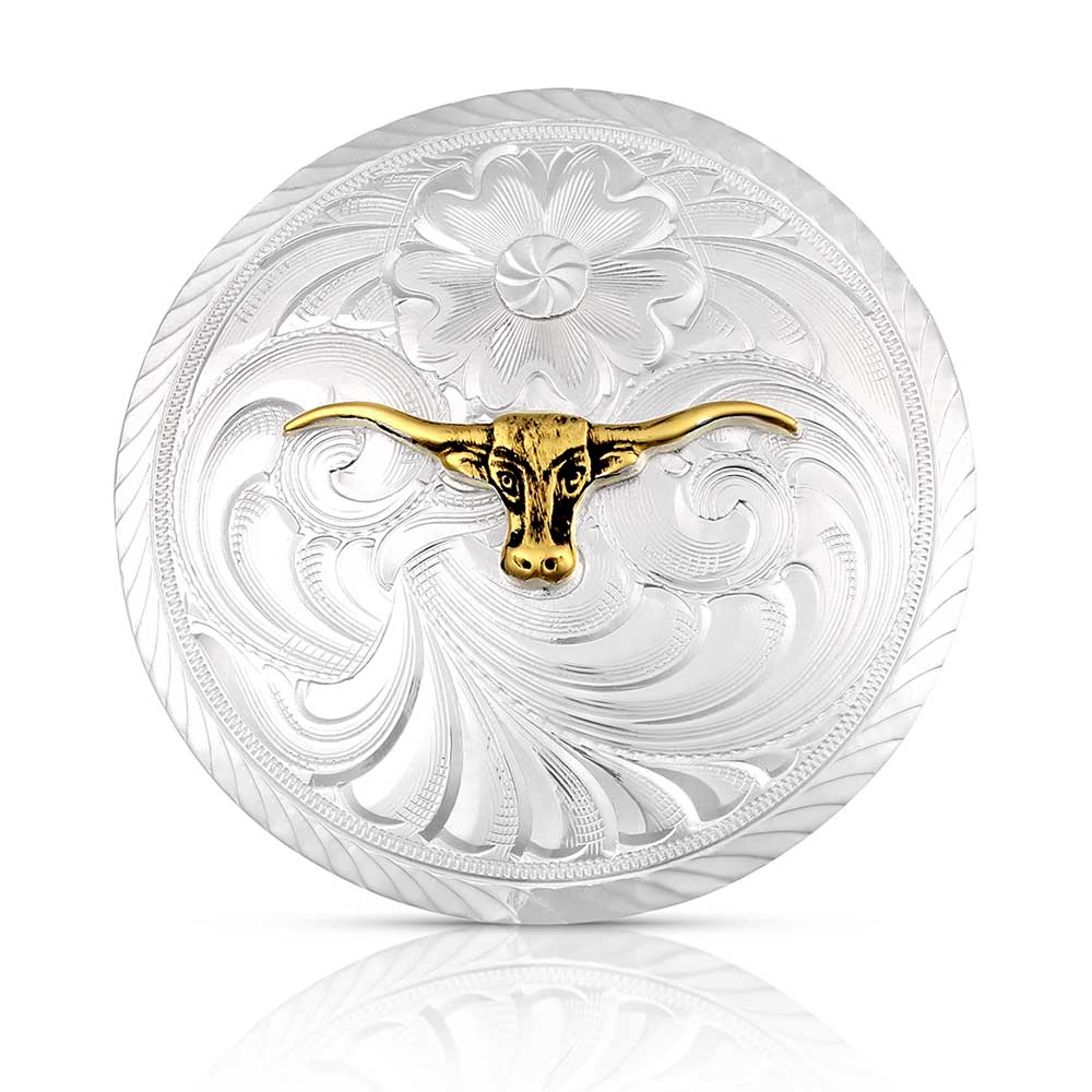 e-bynder-SCF384S silver western buckle with gold steer head