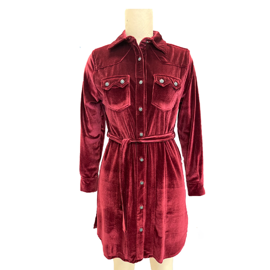 Joey's red velvet shirt dress