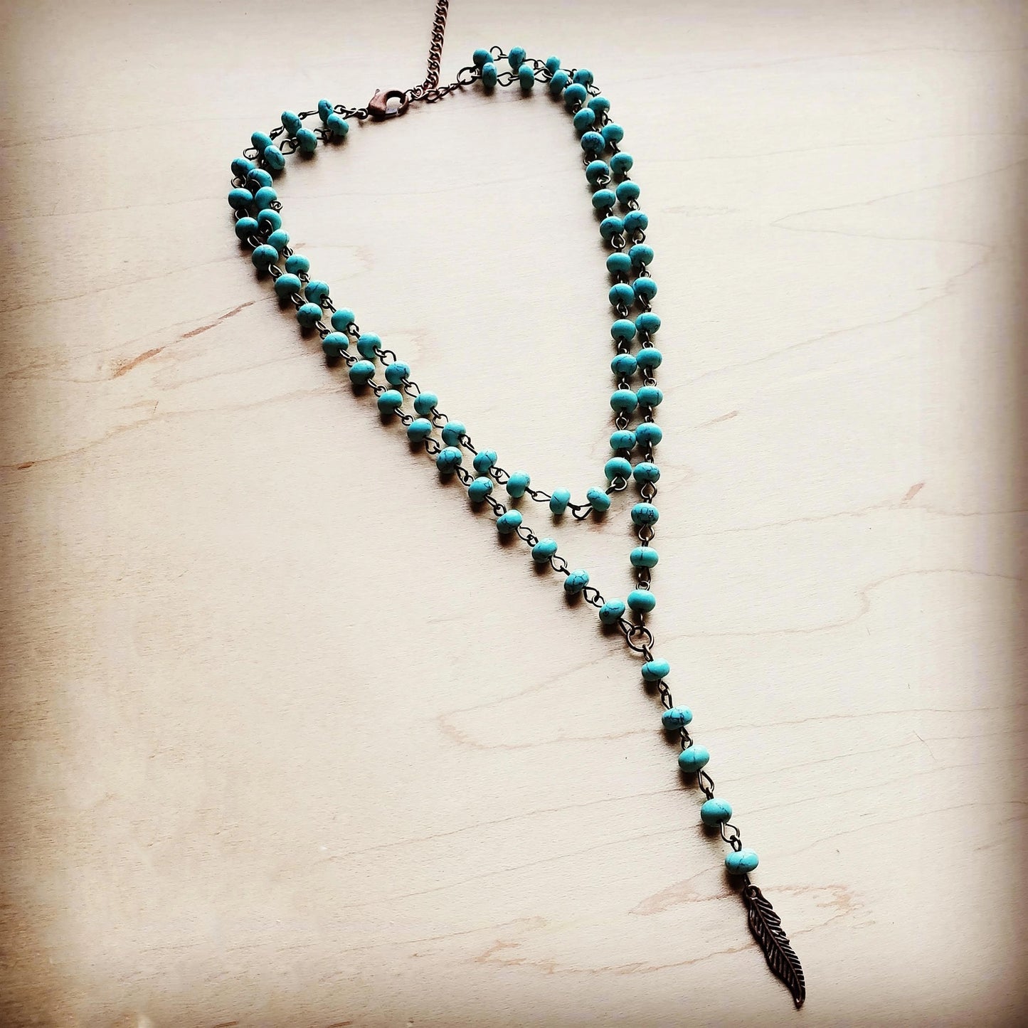 Lariat feather turquoise necklace