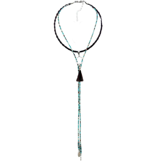 Horsehair Lariat Necklace - Turquoise Beads