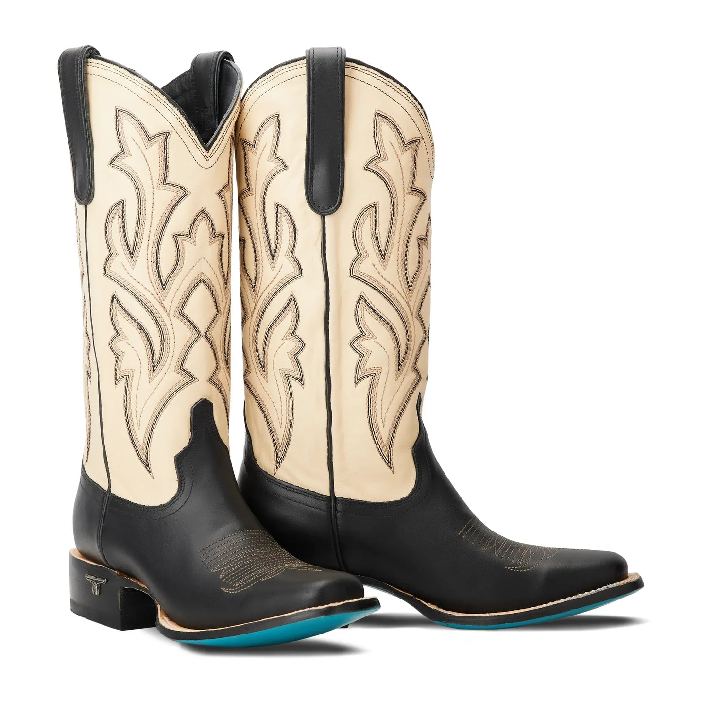 Saratoga Square Jet Black & Pale Ivory Cowboy Boots