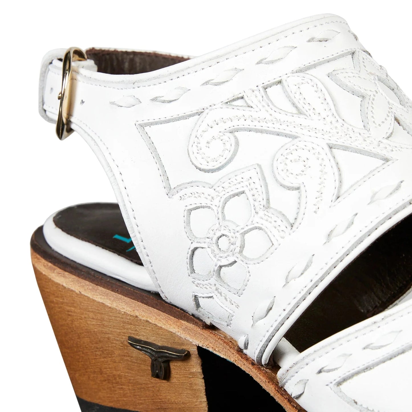 White leather Robin Mule sandal with floral cutouts