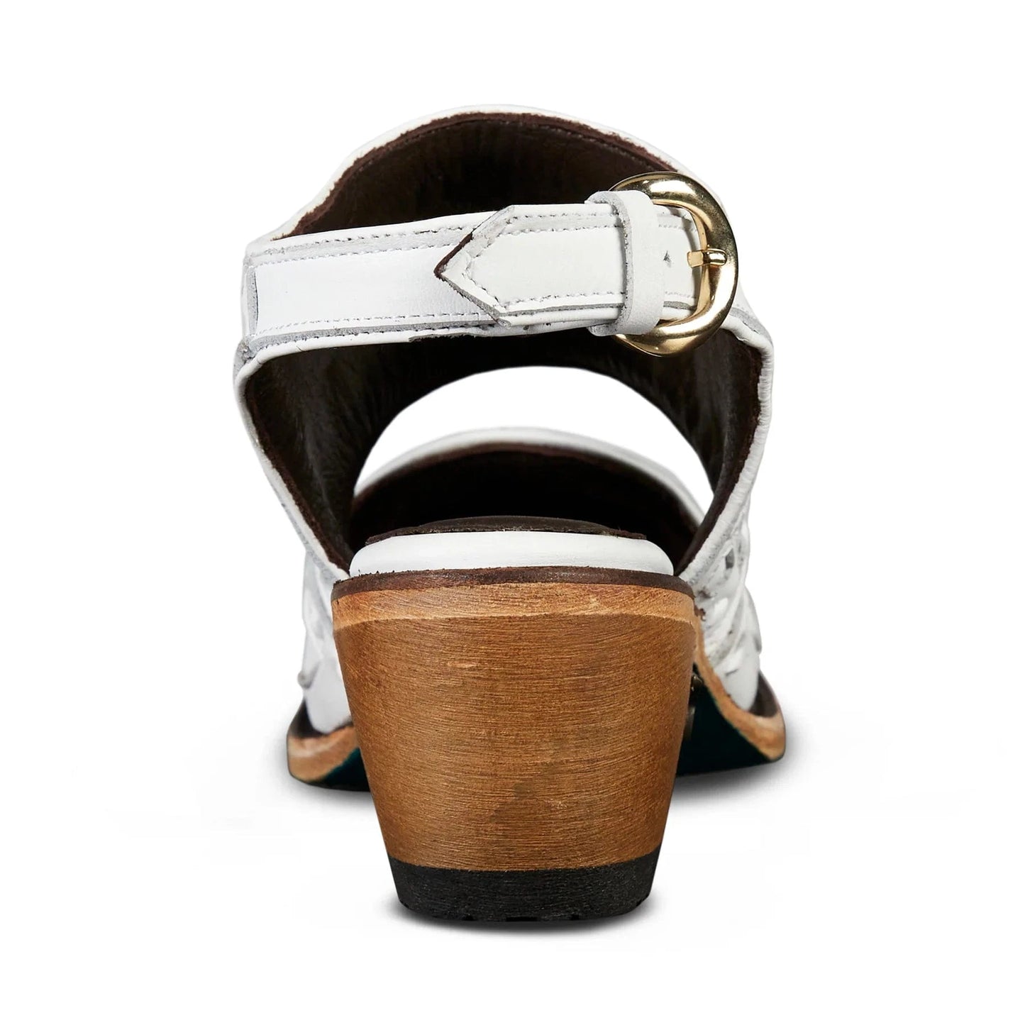 White leather sandal with wooden heel