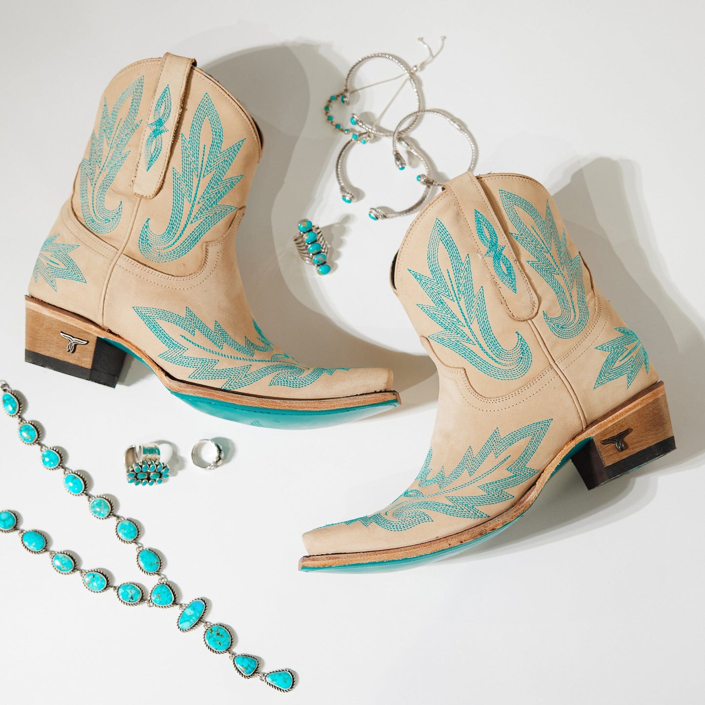 Lexington Bootie in Sand and Stream with turquoise accents