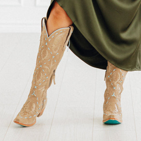 Reverie Latte Suede Powder Blue Cowboy Boots
