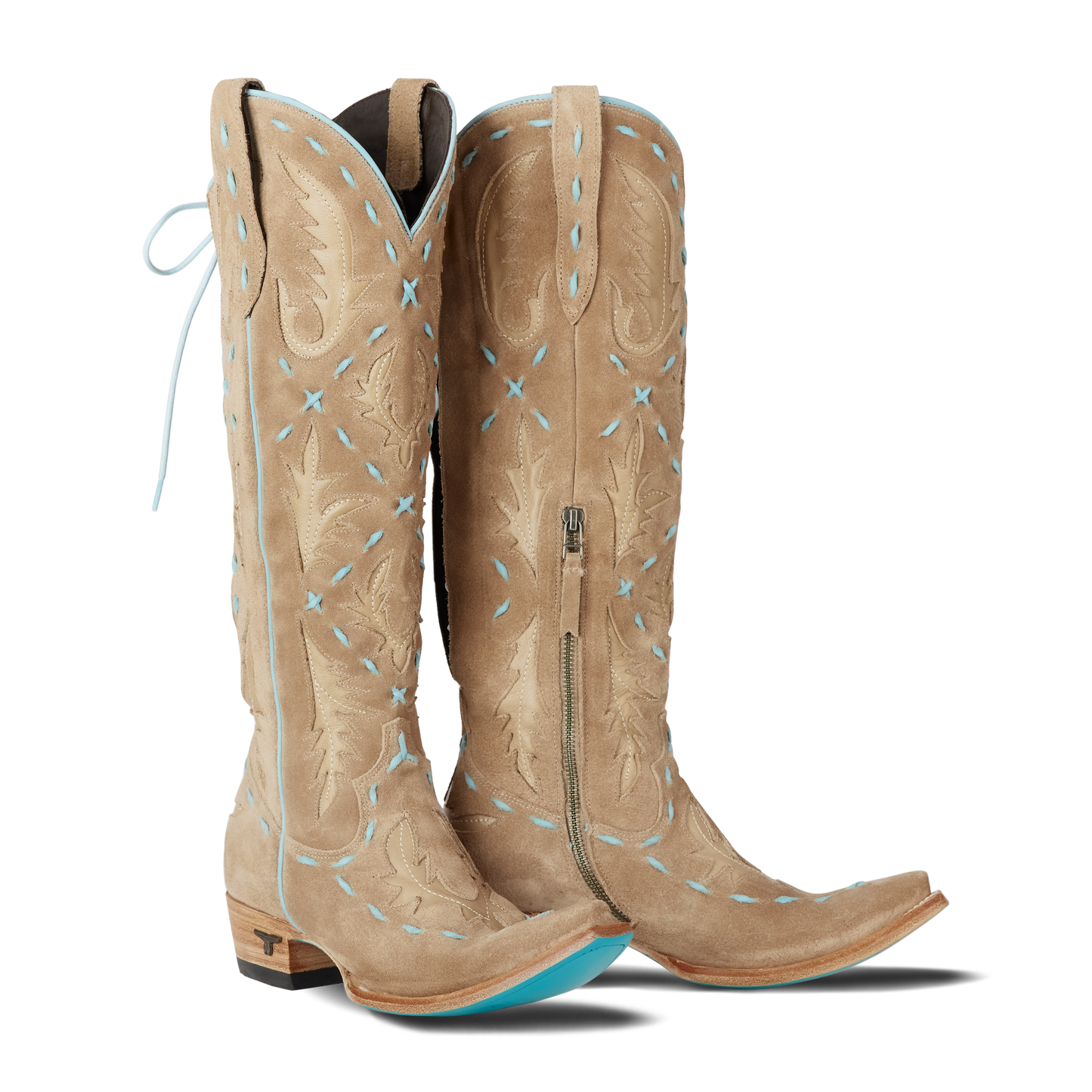 Reverie Latte Suede Powder Blue Cowboy Boots