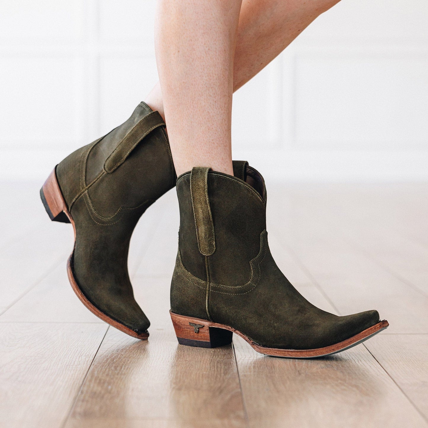 Emma Jane Olive Suede Booties