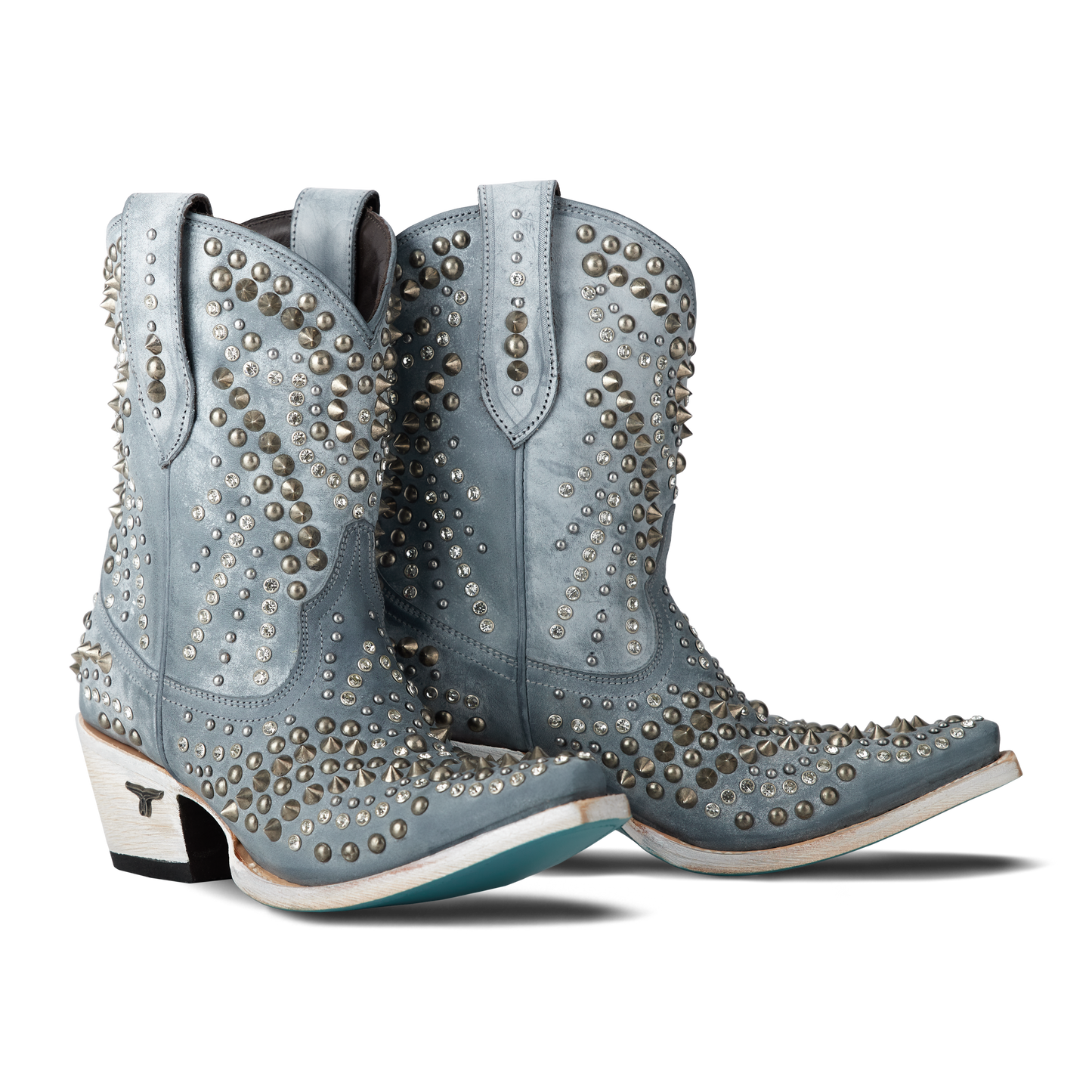 Dolly Bootie in Washed Denim with Studs
