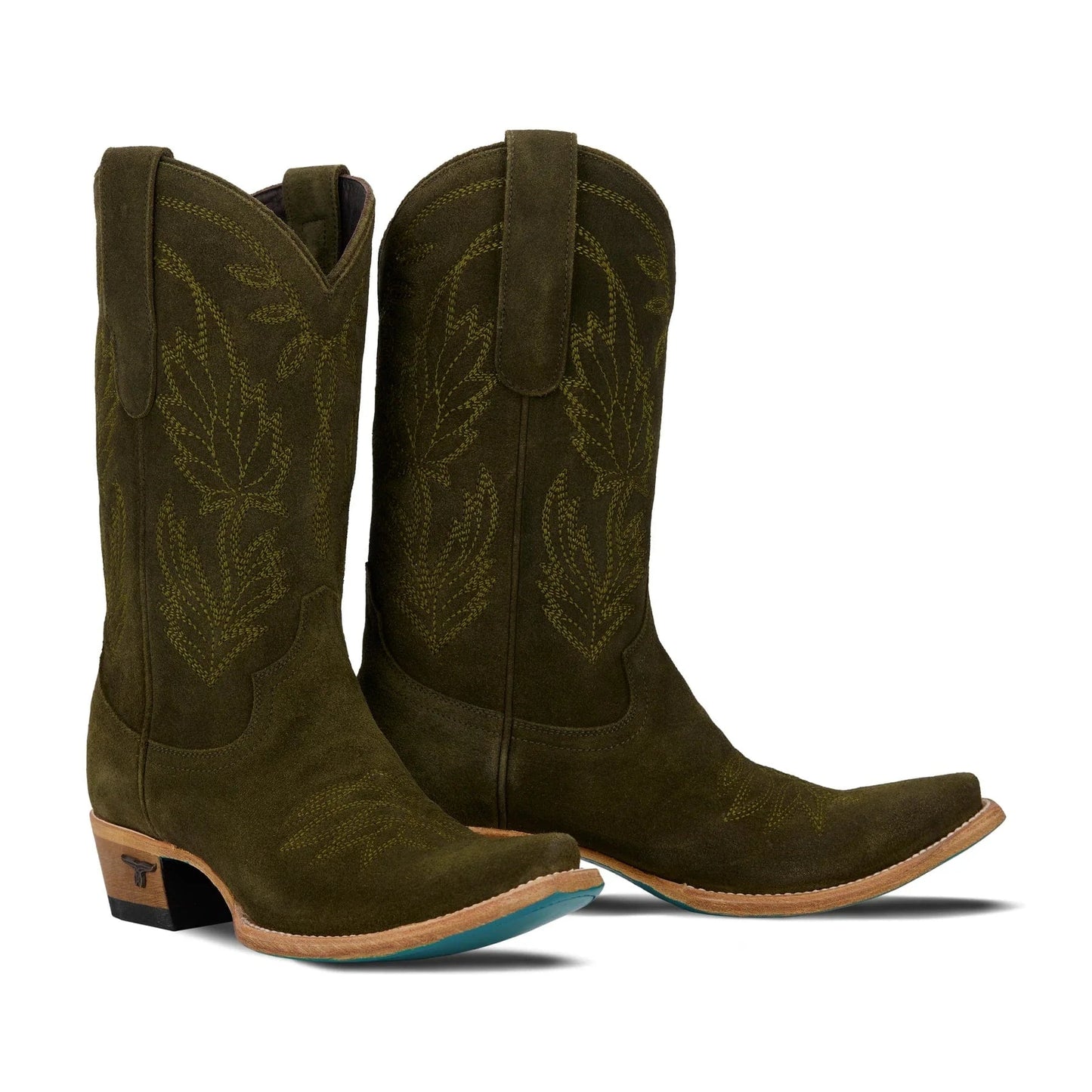 Olive suede cowboy boots