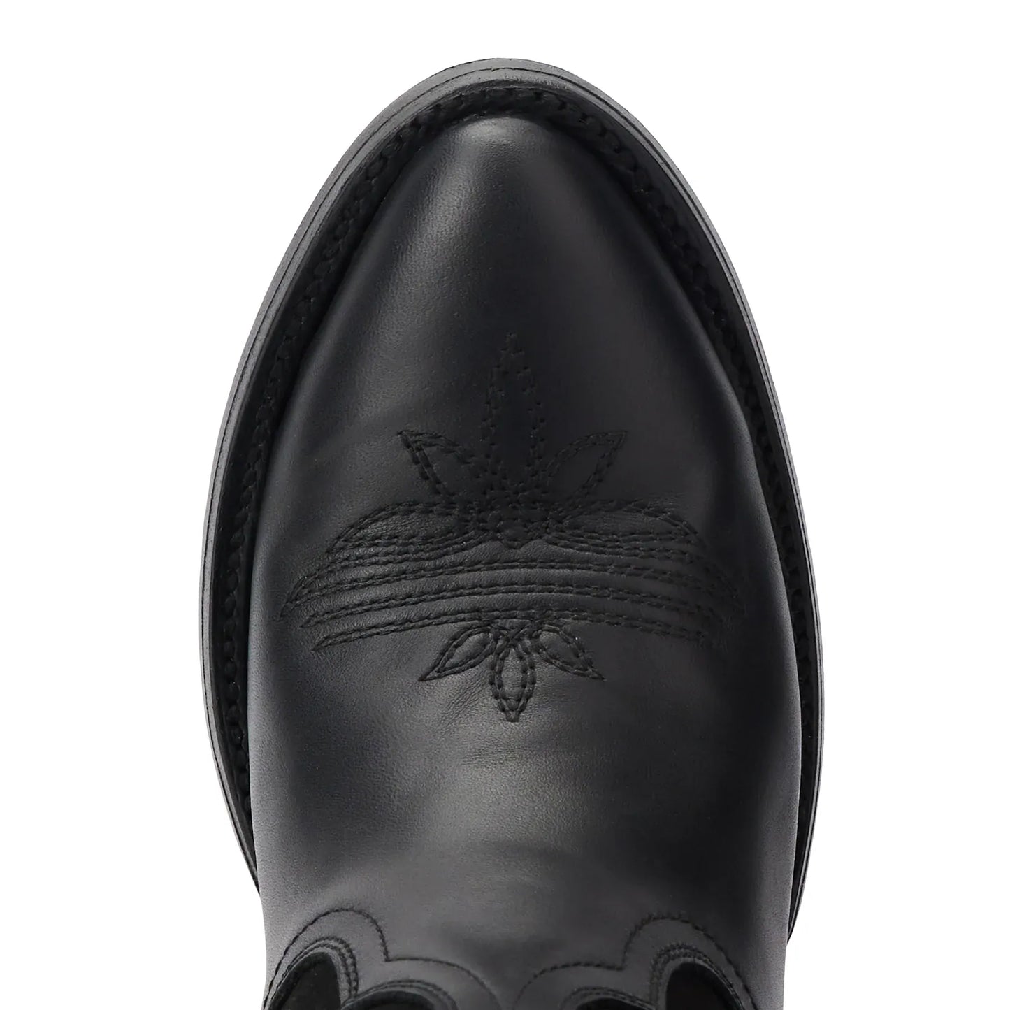 Jentry jet black suede cowboy boot close-up