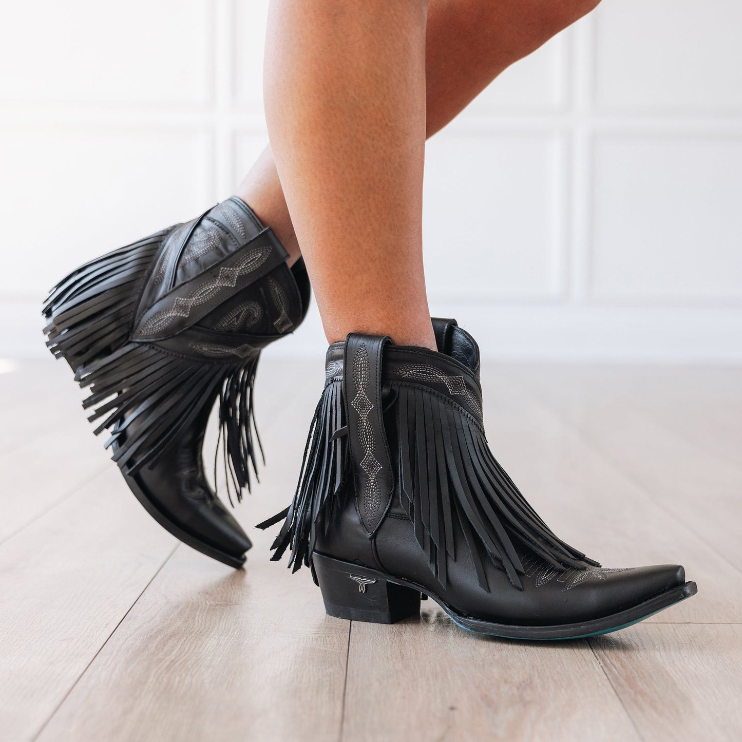 Senita Falls Jet Black Fringe Bootie