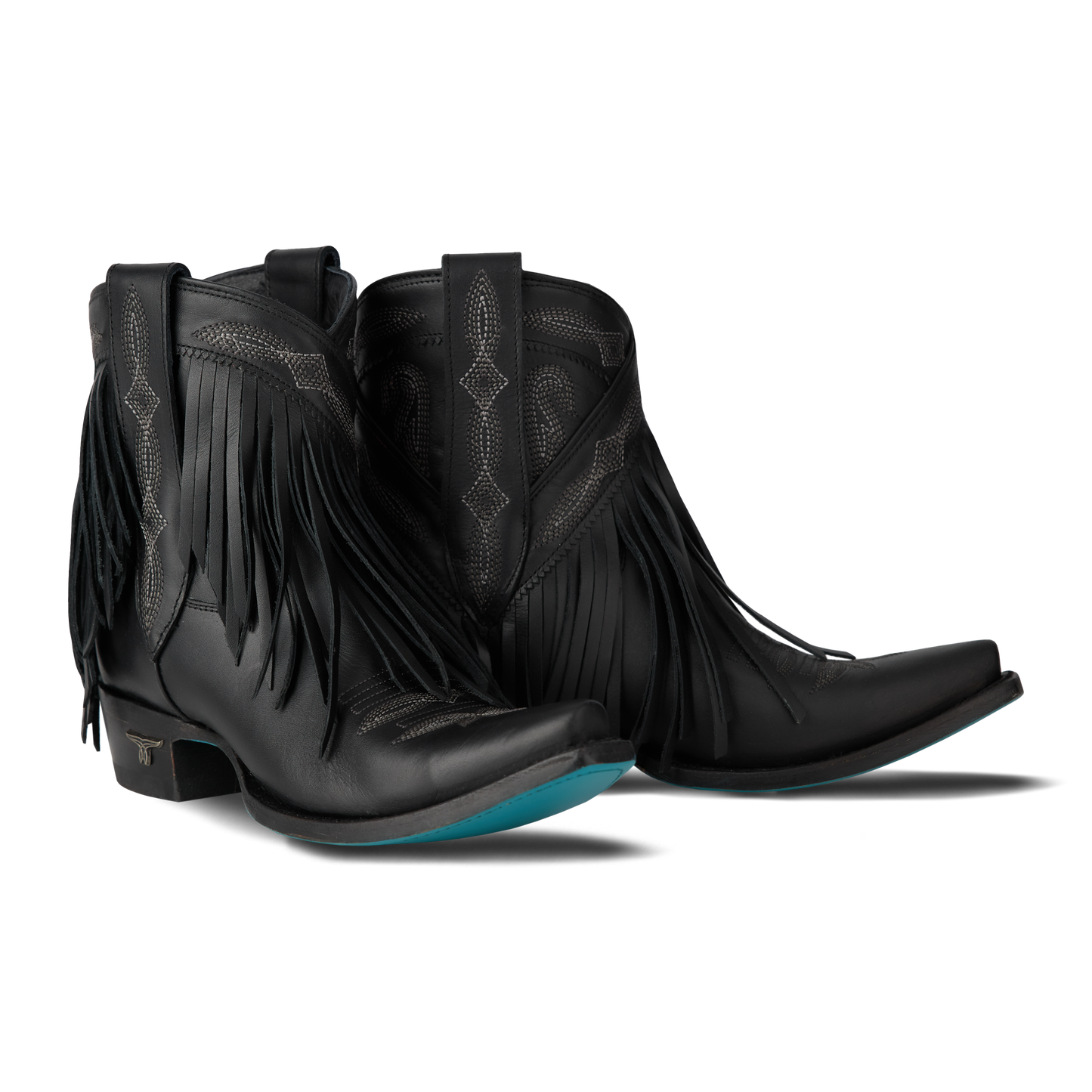Jet black Senita Falls bootie with fringe