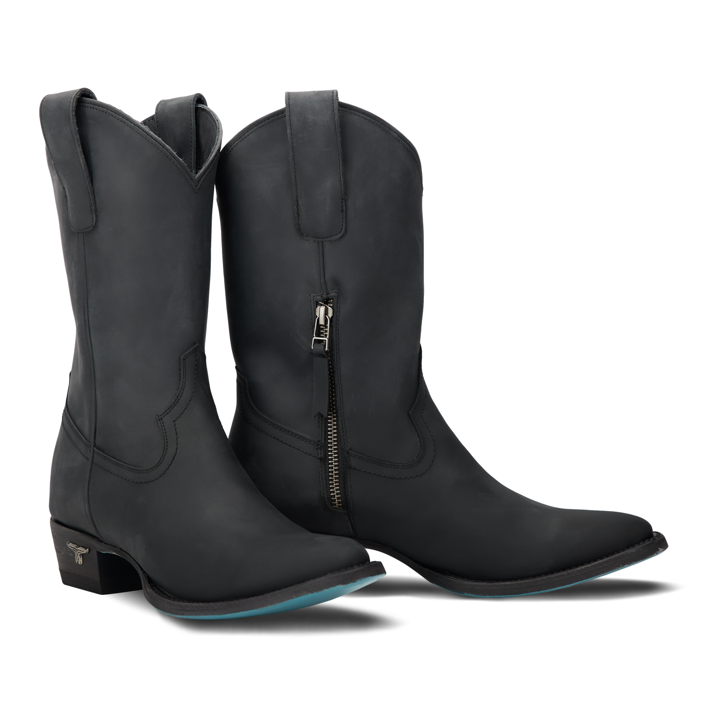 Matte Black Plain Jane Midi Cowboy Boots