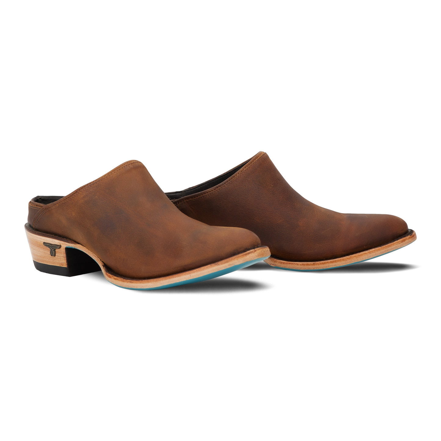 Burnt caramel leather mule low heel shoe
