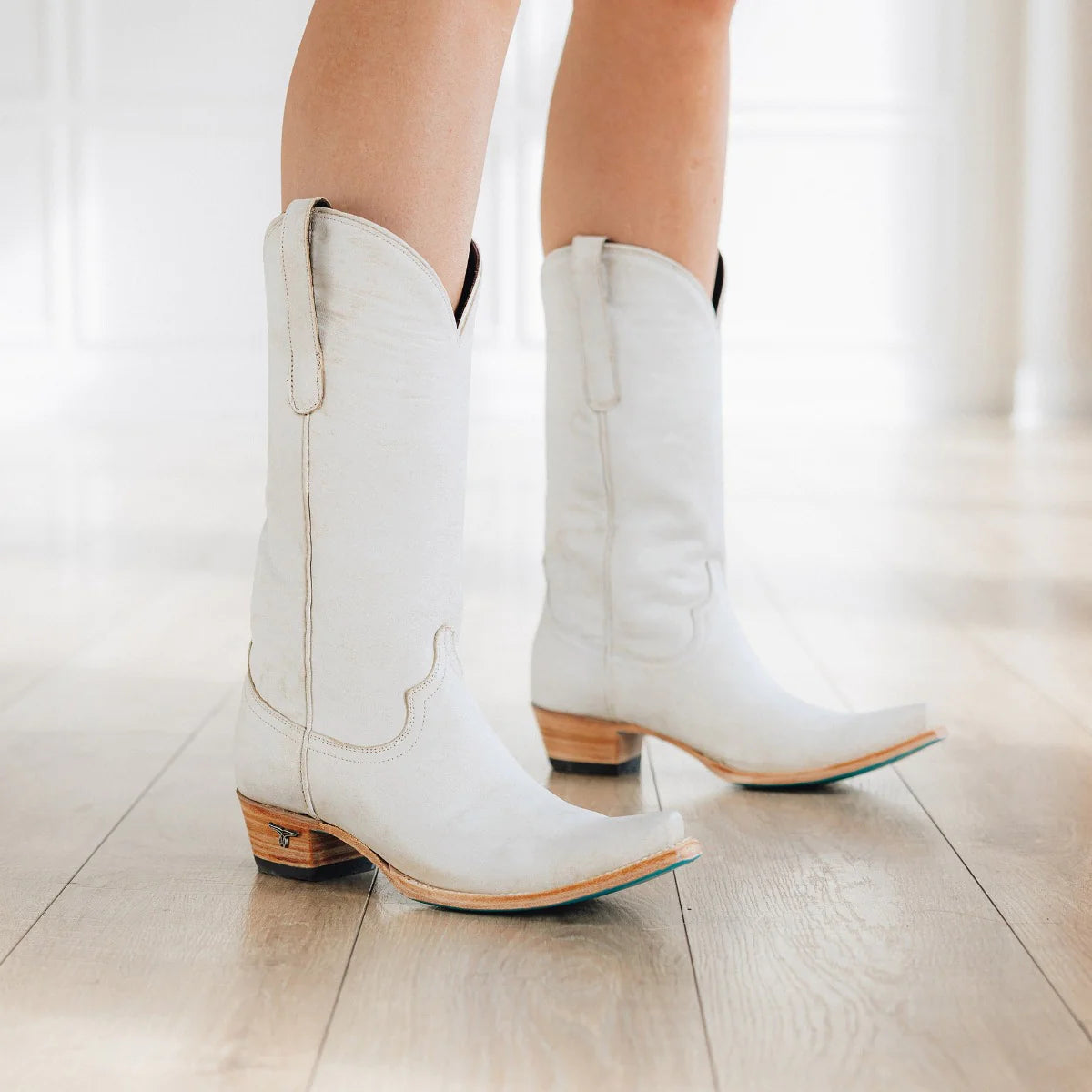White Emma Jane ceramic crackle cowboy boots