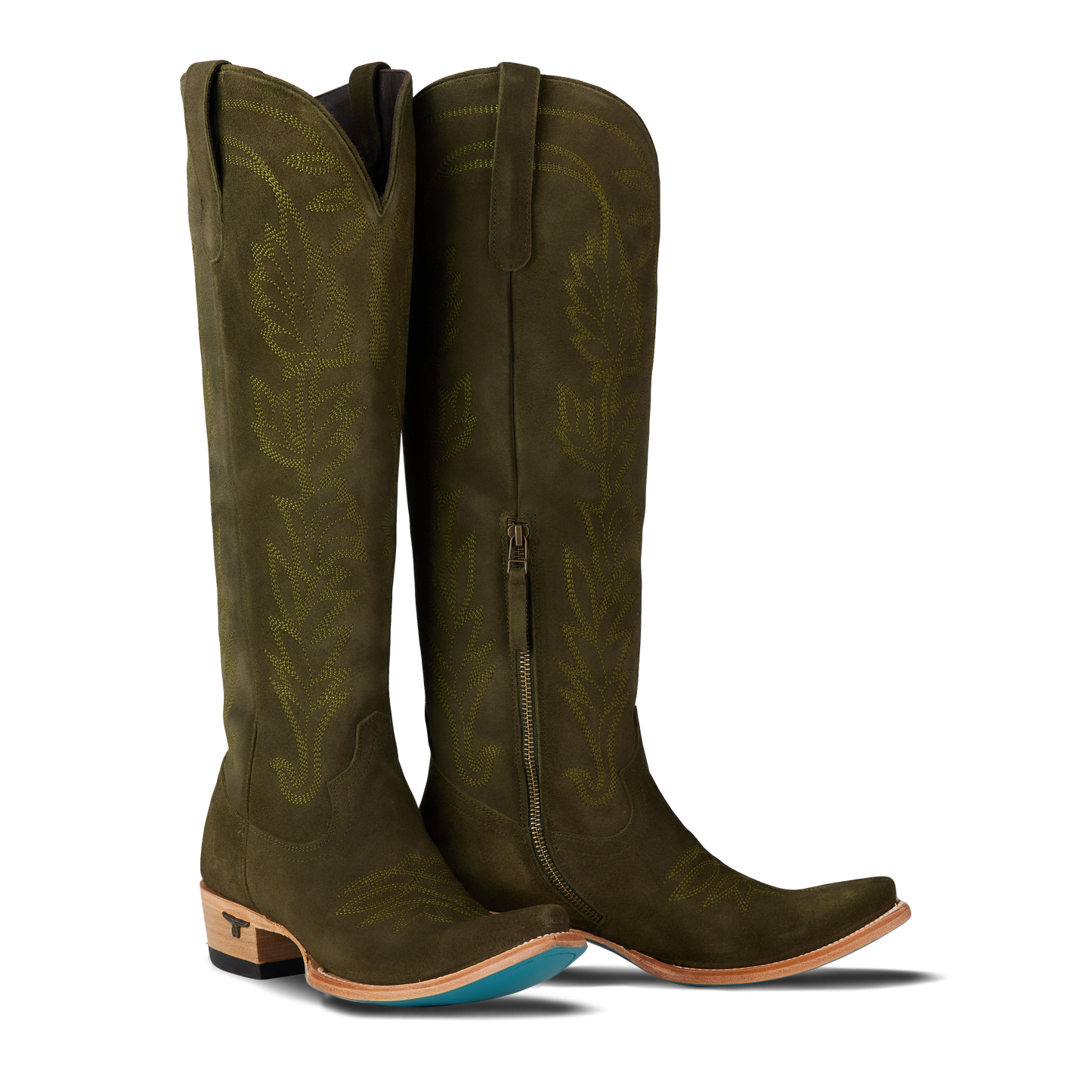 Olive suede knee-high boots