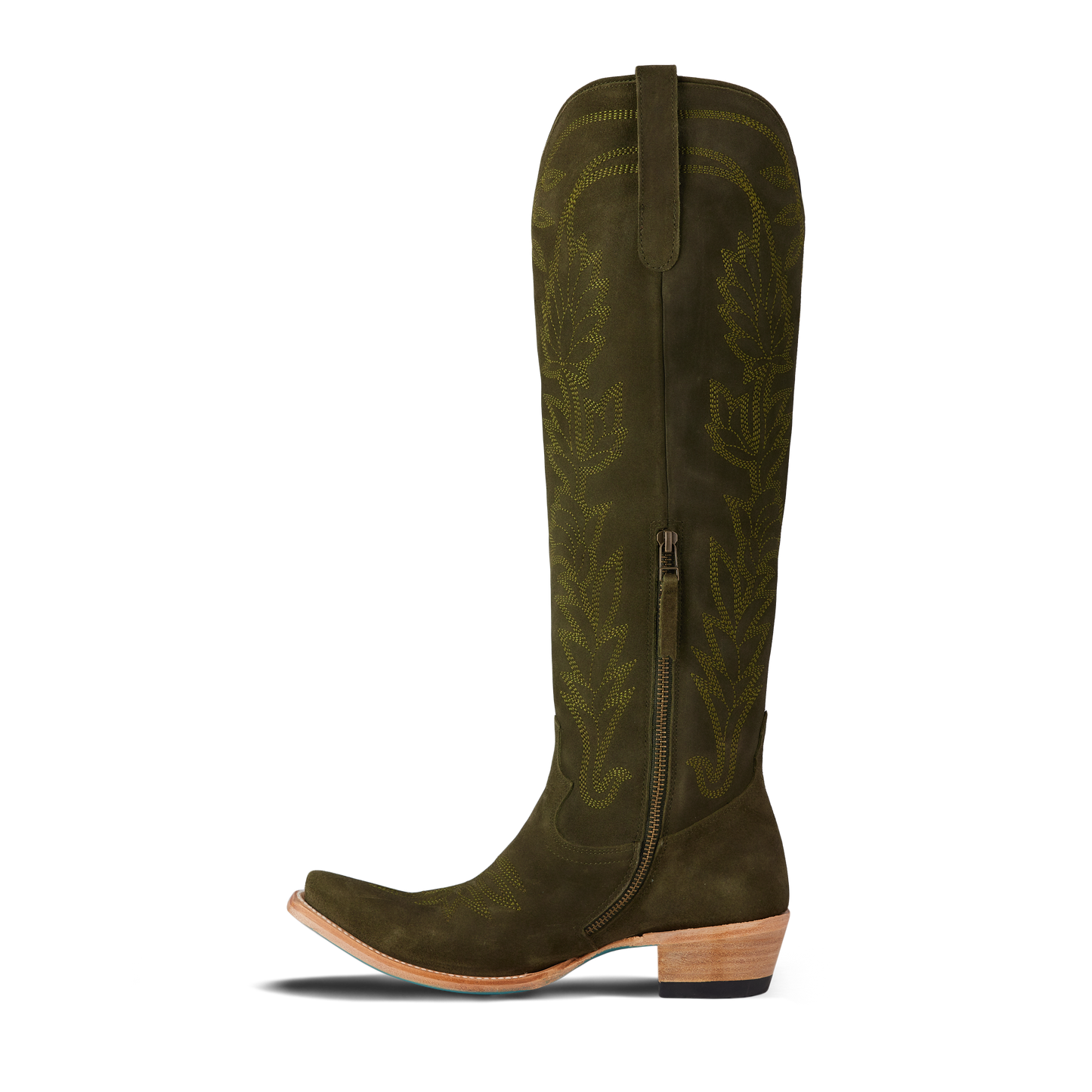Olive suede knee-high cowboy boot