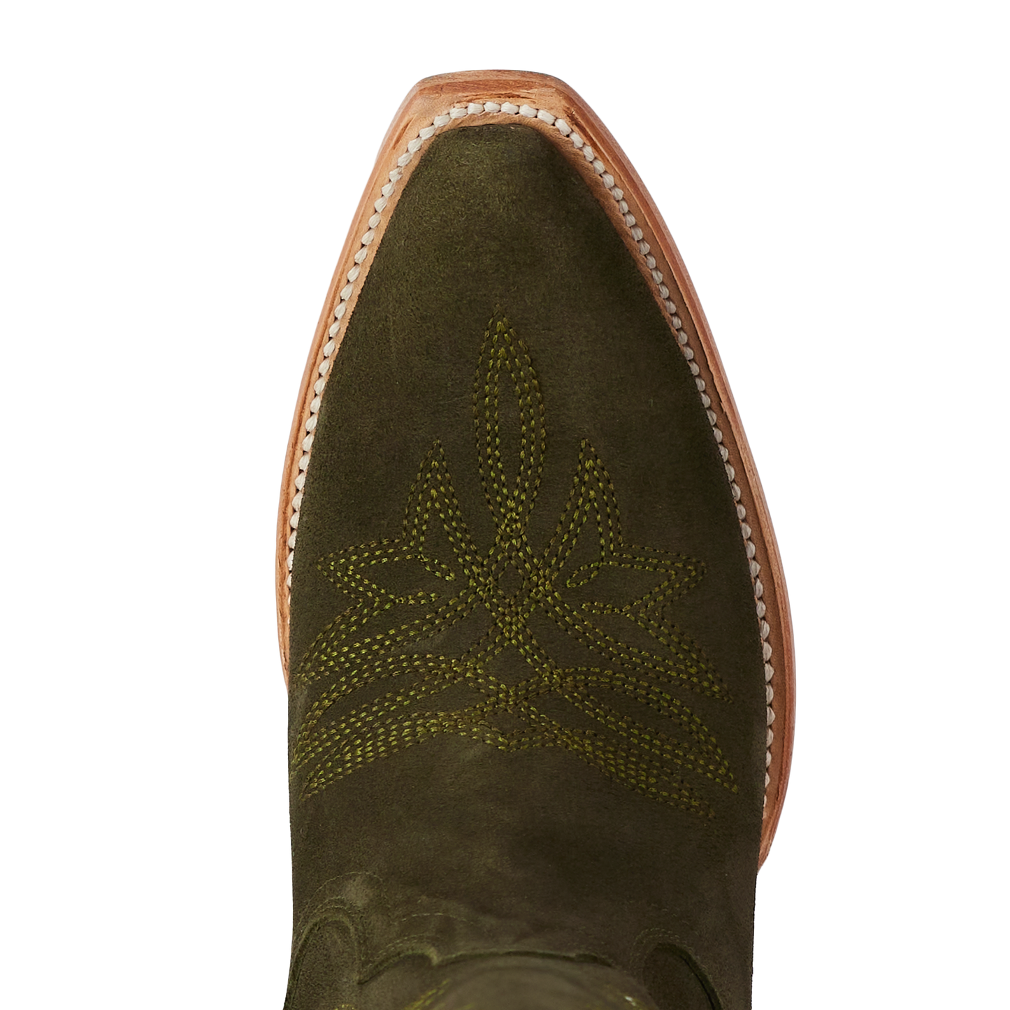 Olive suede knee-high boot detail