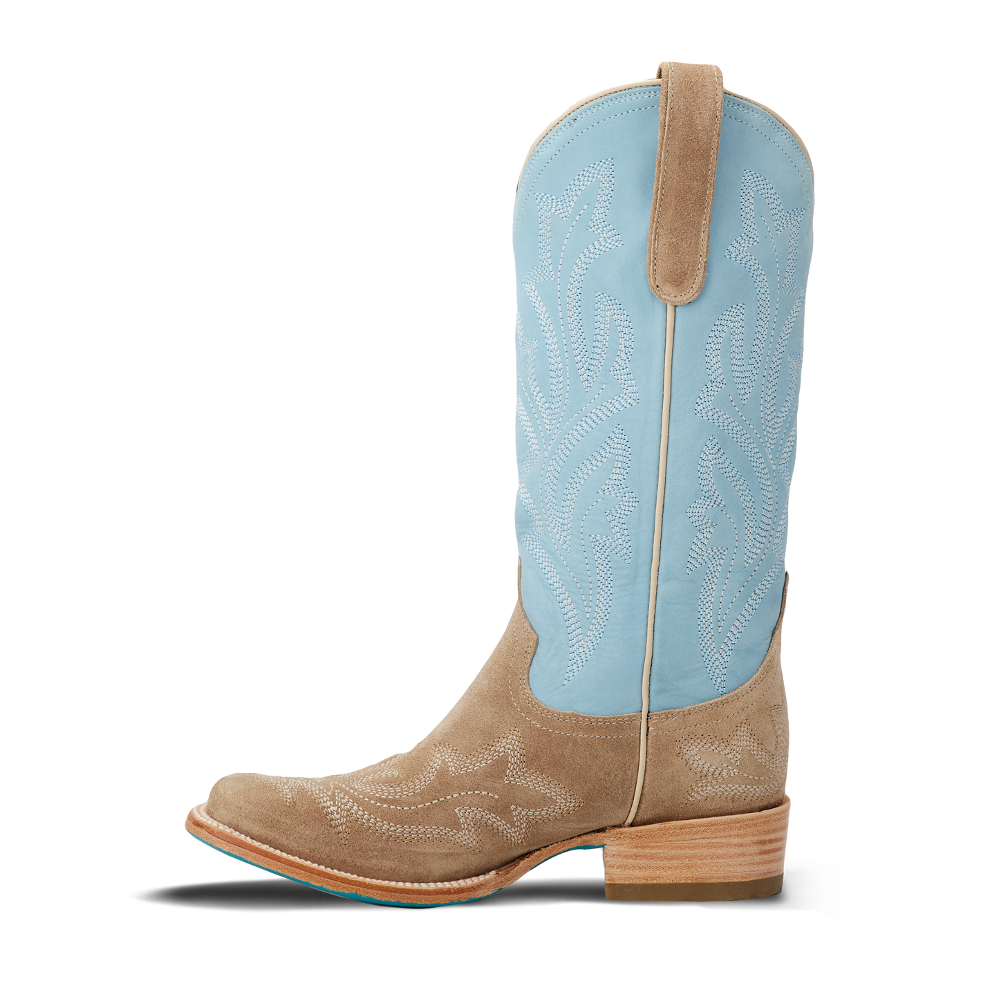Saratoga Square Boot - Latte Suede and Powder Blue