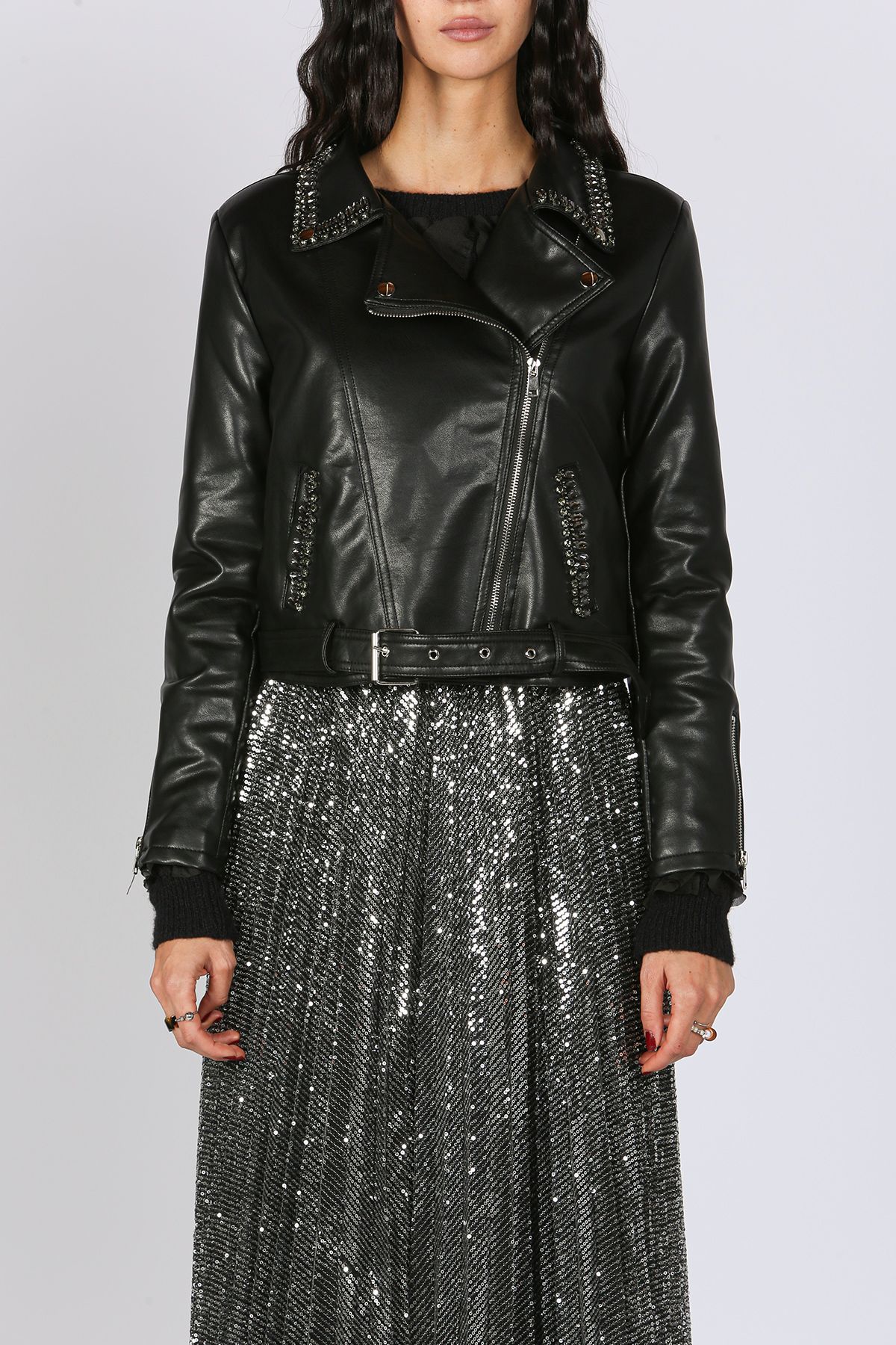 Black leather jacket with studs - mc4252