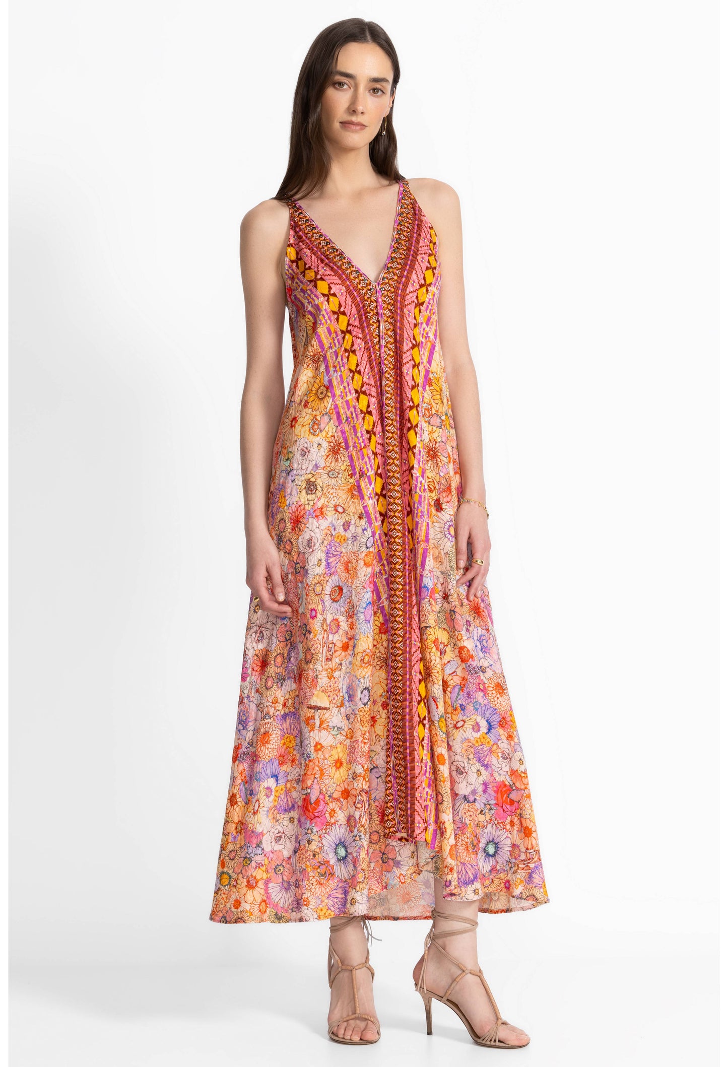 Sage pink floral maxi dress, r33225-2