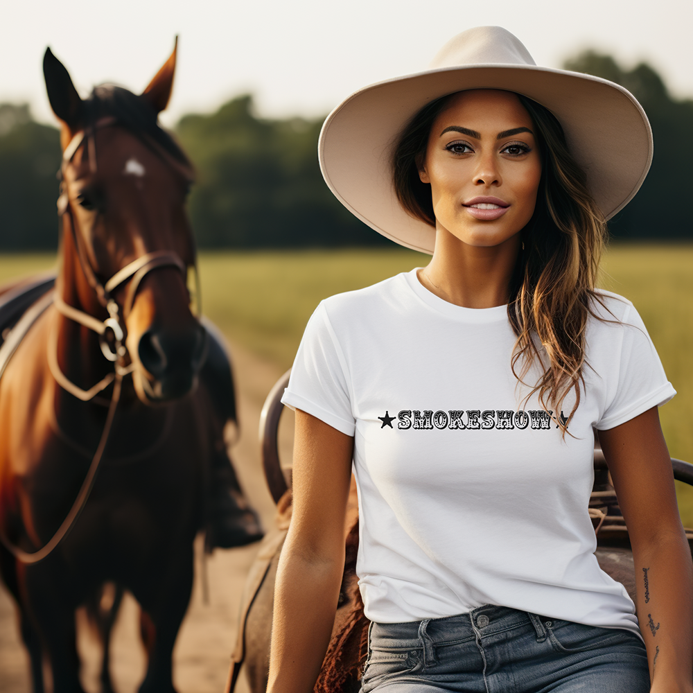 Woman in cowboy hat with horse