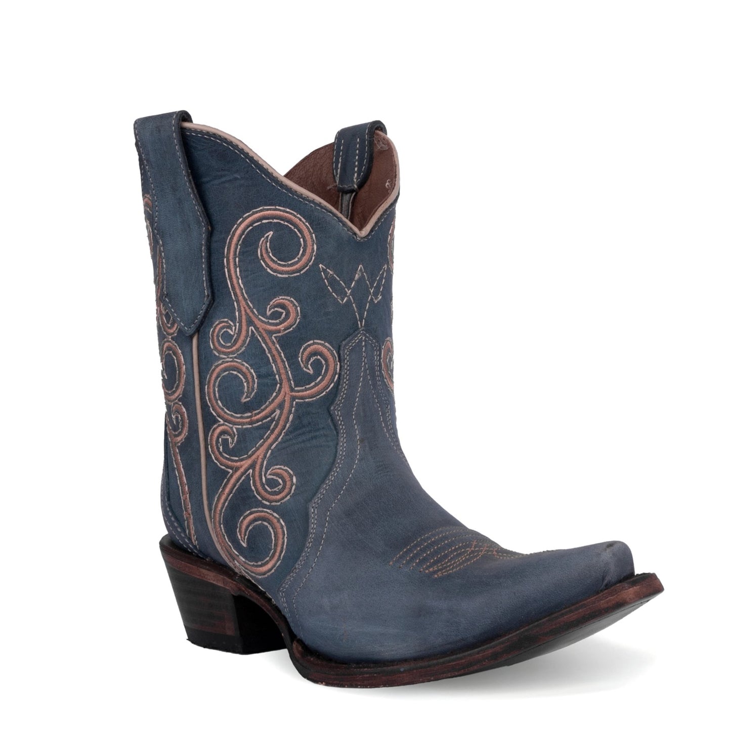 Blue cowboy boot with ornate stitching