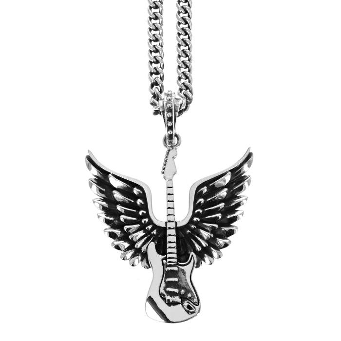 Winged guitar pendant necklace