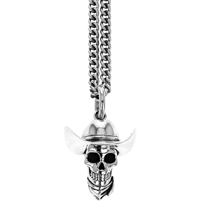 Silver skull cowboy pendant necklace