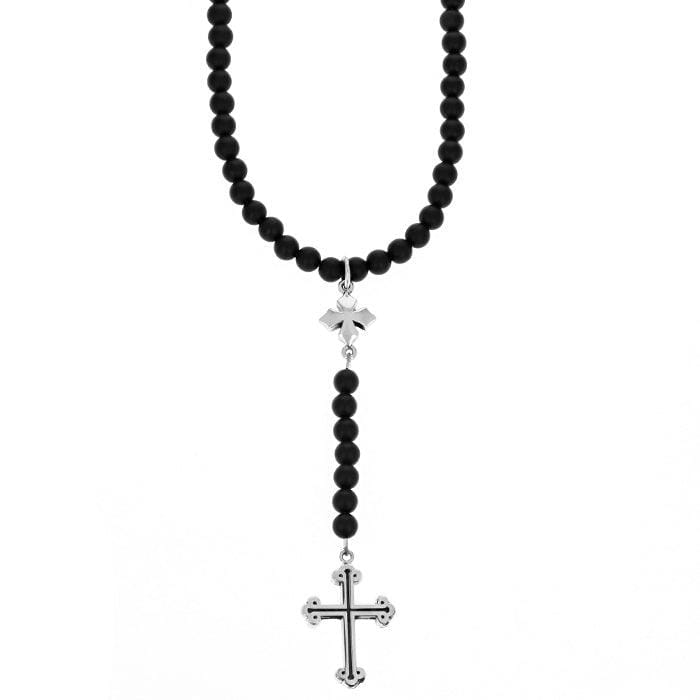 Black bead rosary necklace with silver cross - unnamed-151