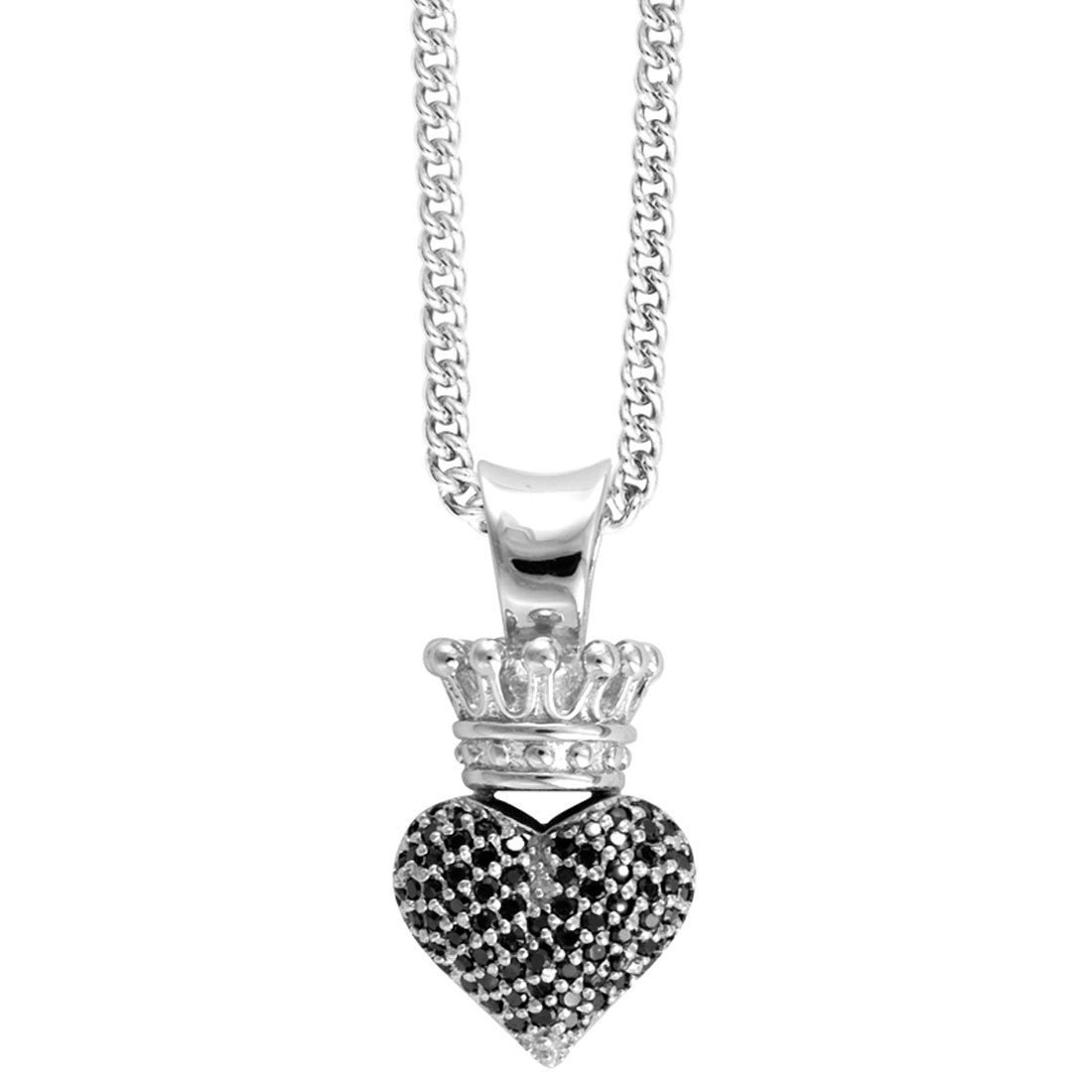 Silver heart crown pendant necklace
